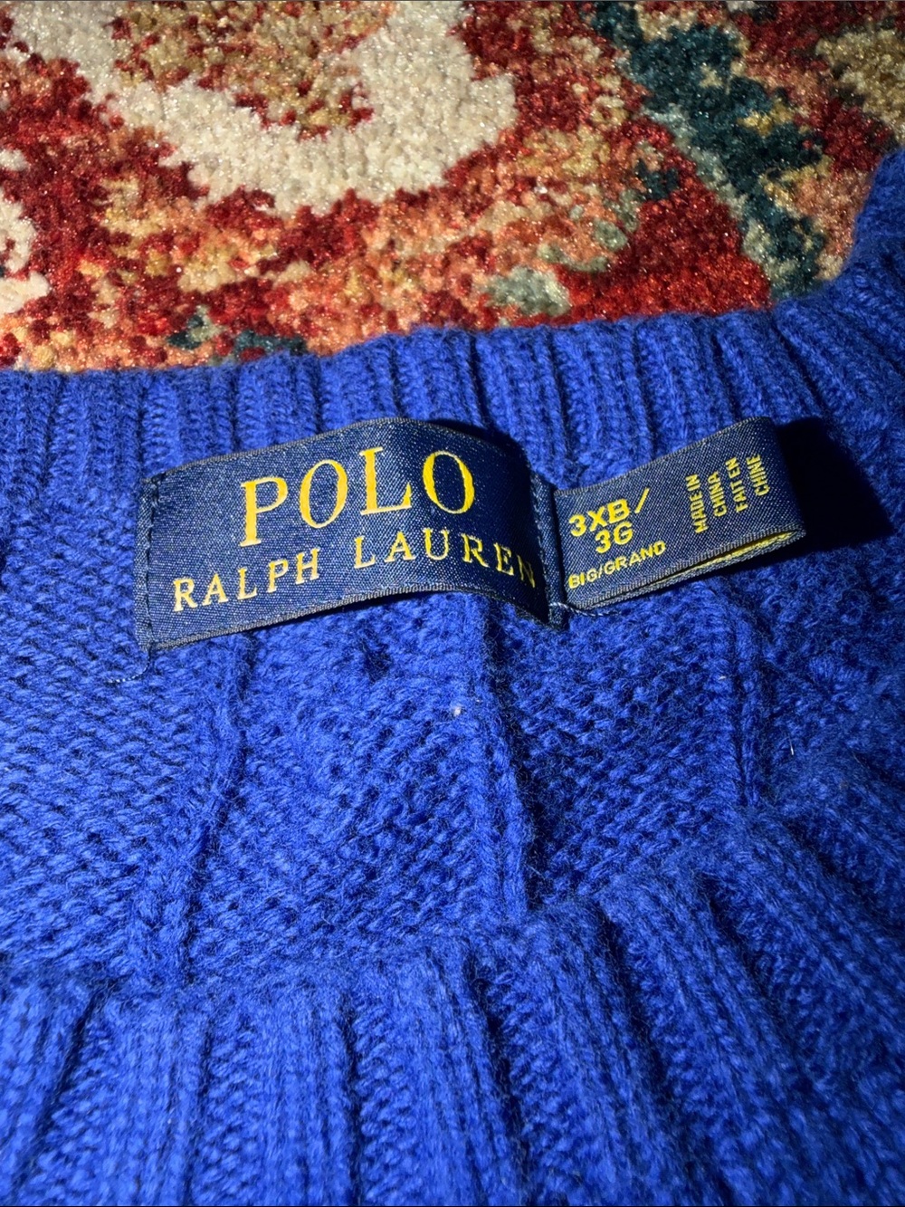 Polo by Ralph Lauren Crewneck Cable Knit Sweater - Blue with Orange Pony - Picture 2 of 3